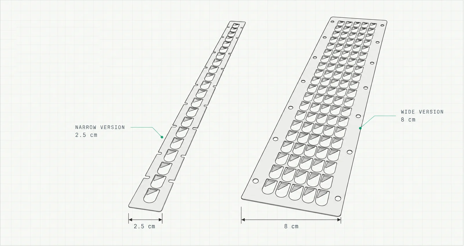 Illustrazione tecnica dei due formati TIKOL: versione stretta 2,5 cm e versione larga 8 cm
